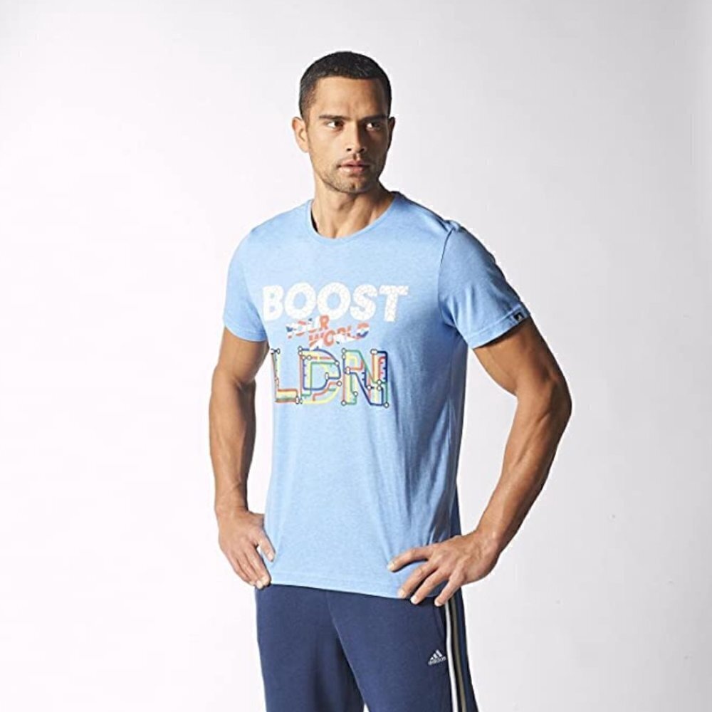 Adidas Light Blue Boost Your World‎ London Athletic T-Shirt XL